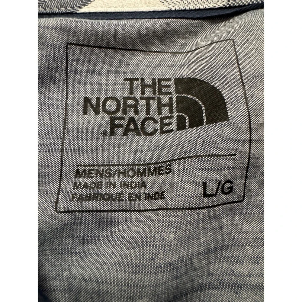 The North Face Mens Large‎ Navy Blue White Plaid Short Sleeve Button Down Shirt